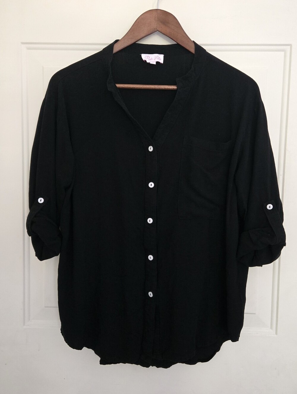 Pink Lily Black Button-Front Women's Shirt